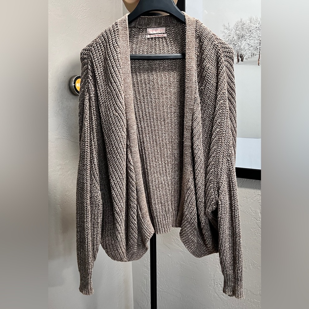 Urban Outfitters Chunky Knit Open Front Cardigan Taupe Size Small